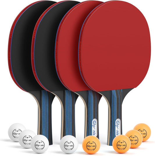Table Tennis Set of 4 with 8 Balls, Table Tennis Paddle Set with Storage Case, Portable Ping Pong Rackets for Indoor Outdoor Games